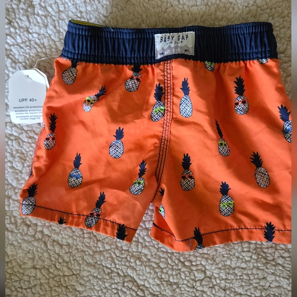 GAP Kids Orange Pineapple Swim Trunks Baby Boy Size 12-18 Months